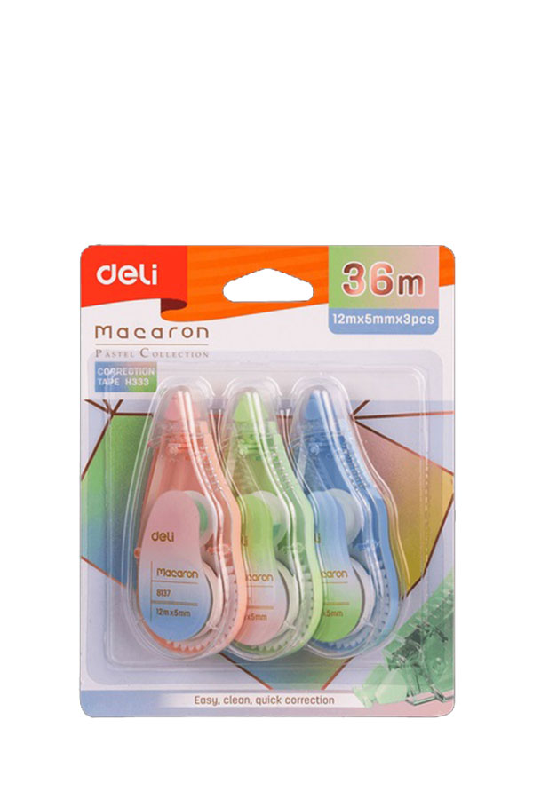 Διορθωτική ταινία 3 τεμ 5mmx12m Macaron Deli H333