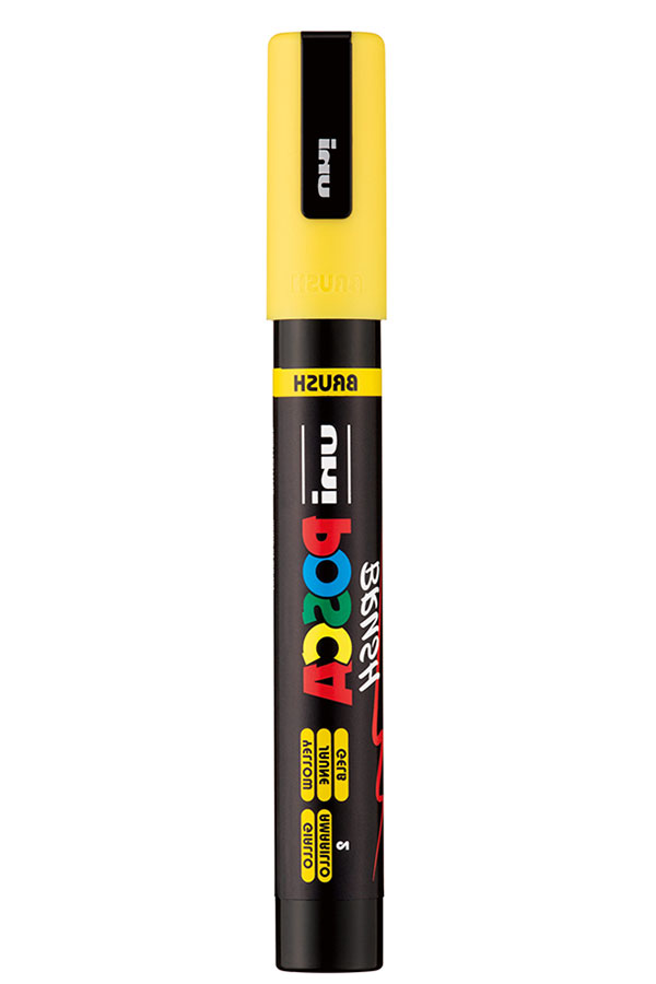 Μαρκαδόρος πινέλο Uni POSCA κίτρινο PC-5BR-2
