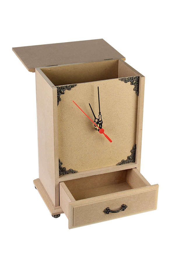 Ξύλινο ρολόι MDF με συρτάρι 17x12,5x26,5cm 043912