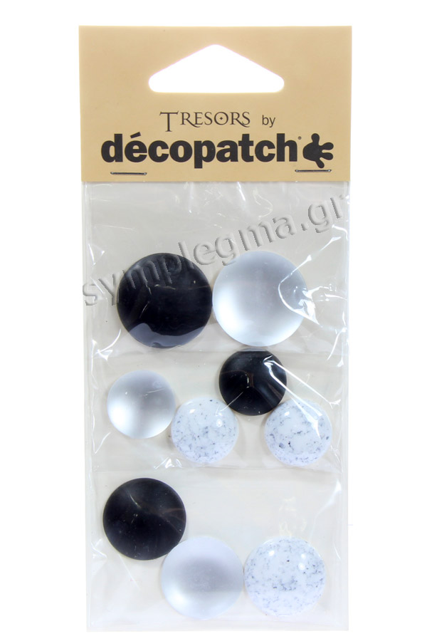 Κρυσταλλάκια διακοσμητικά στρογγυλά 9 τεμ άσπρο - μαύρο Decopatch BJM223