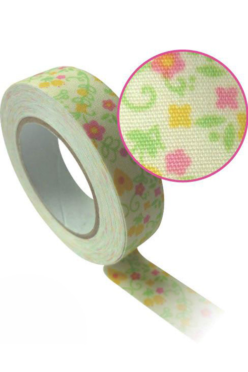 Ταινία υφασμάτινη αυτοκόλλητη Washi tape εμπριμέ λουλούδια Graines creatives 193530