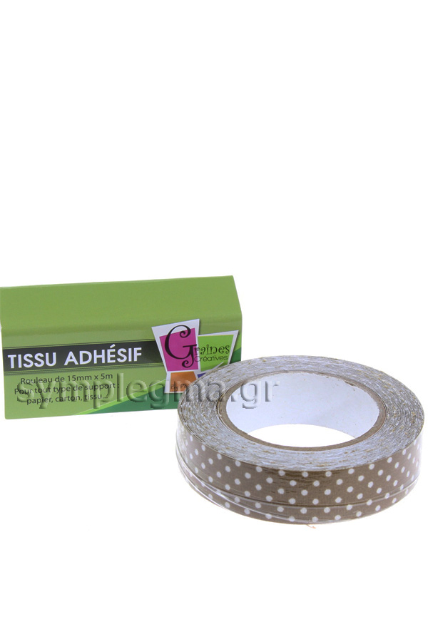 Ταινία υφασμάτινη αυτοκόλλητη Washi tape πουά μπεζ Graines creatives 193513