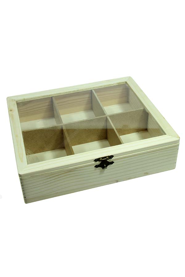 Κουτί ξύλινο 6 θέσεων με βιτρίνα 24x20cm 