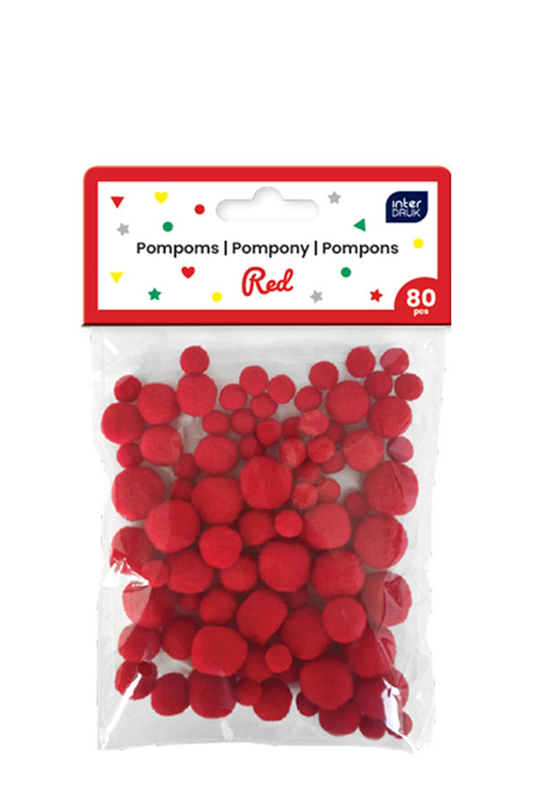 Πομ πομ 10mm 15mm 20mm 80τμχ descrido κόκκινο 378088