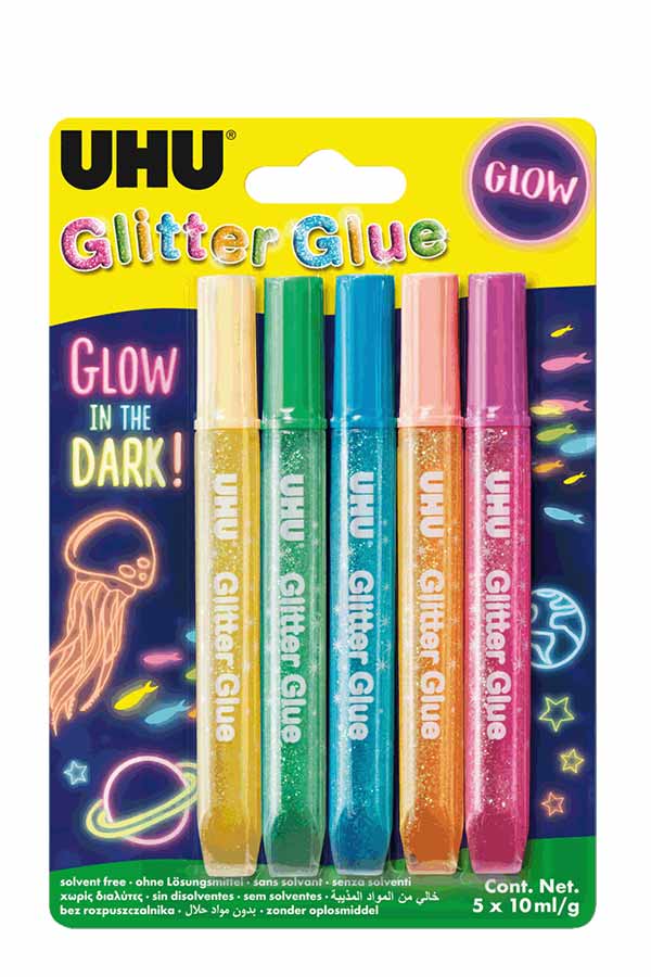 Κόλλα glitter Glow UHU 10ml 5τμχ 48210