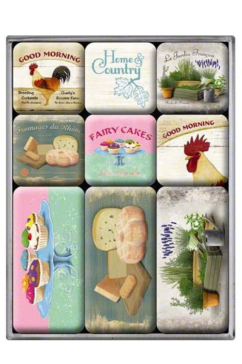 Μαγνητάκια διακοσμητικά μεταλλικά 9 τεμάχια Home and Country Nostalgic Art 83017
