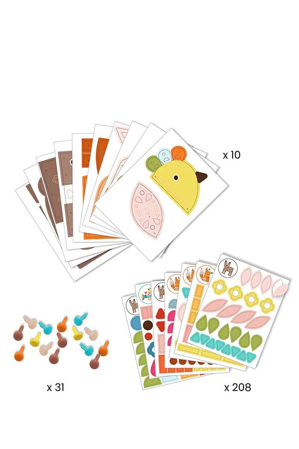 Κατασκευή κολλάζ με διπλόκαρφα και αυτοκόλλητα Djeco Ζωάκια DJ09895