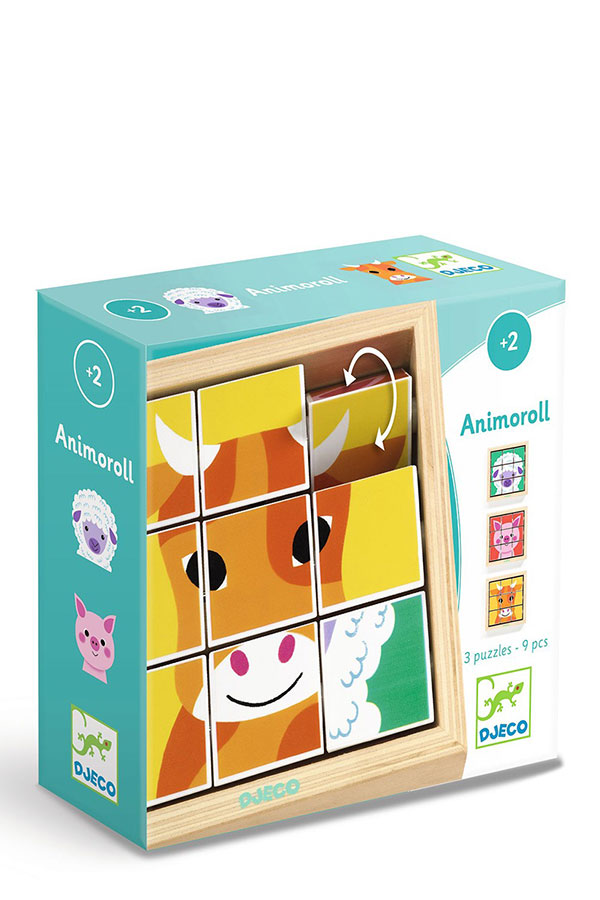 Παζλ ξύλινο με περιστρεφόμενα τετράγωνα 9 τεμαχίων Djeco  Κατοικίδια ζώα DJ01955
