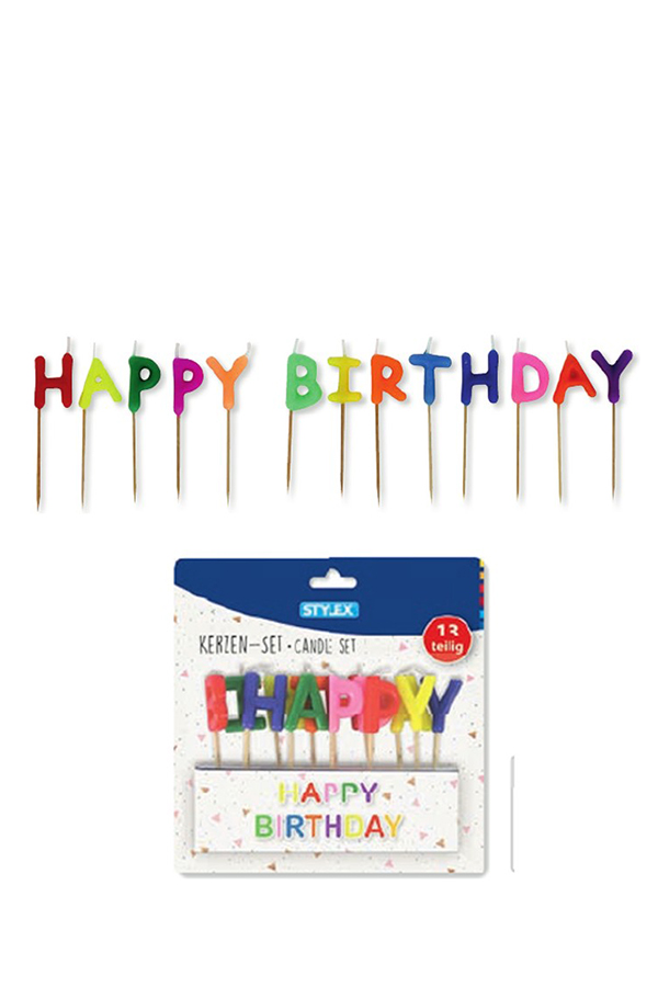 Κεριά τούρτας Happy Birthday πολύχρωμα Stylex 10721