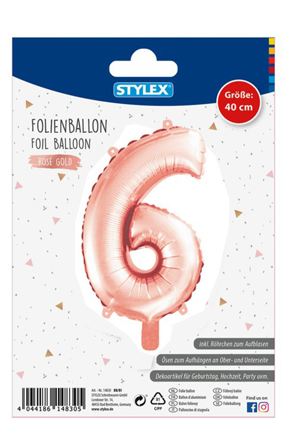 Μπαλόνι νούμερο 6 ροζ χρυσό STYLEX 14836