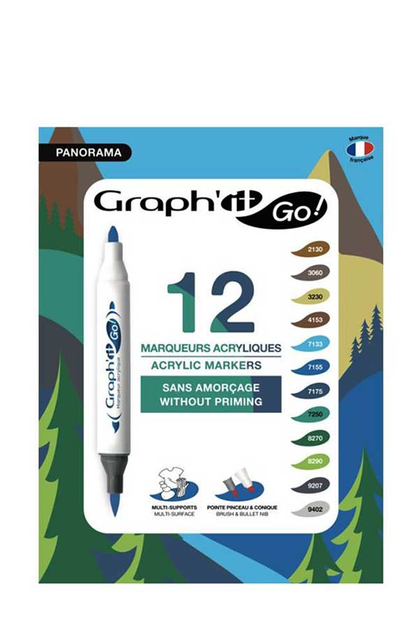 Ακρυλικοί μαρκαδόροι με διπλή μύτη σετ 12 χρωμάτων Graphit Landscape GG09945