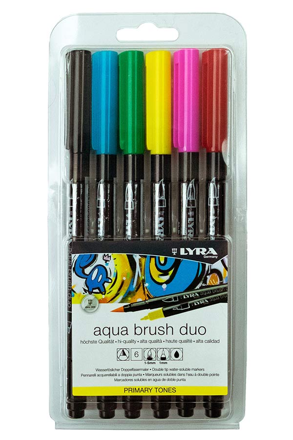 Μαρκαδόροι ζωγραφικής LYRA aqua brush duo με μύτη πινέλο 6 χρωμάτων primary tones 6521060