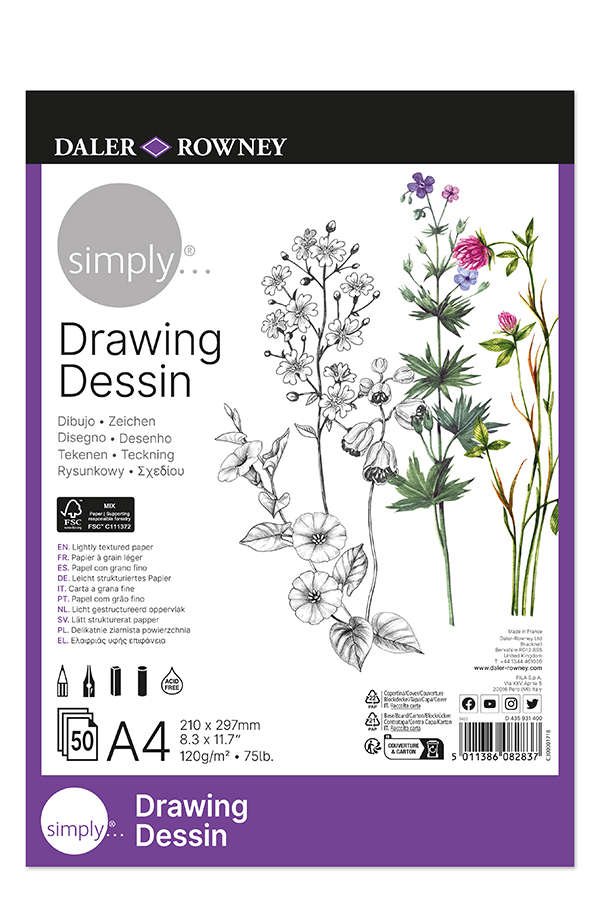 Μπλοκ σχεδίου Drawing Dessin Simply 120gr Α4 21x29,7cm 50 φύλλων Daler Rowney 435931400